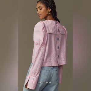 NWT! Maeve Puff-Sleeve Seersucker Blouse